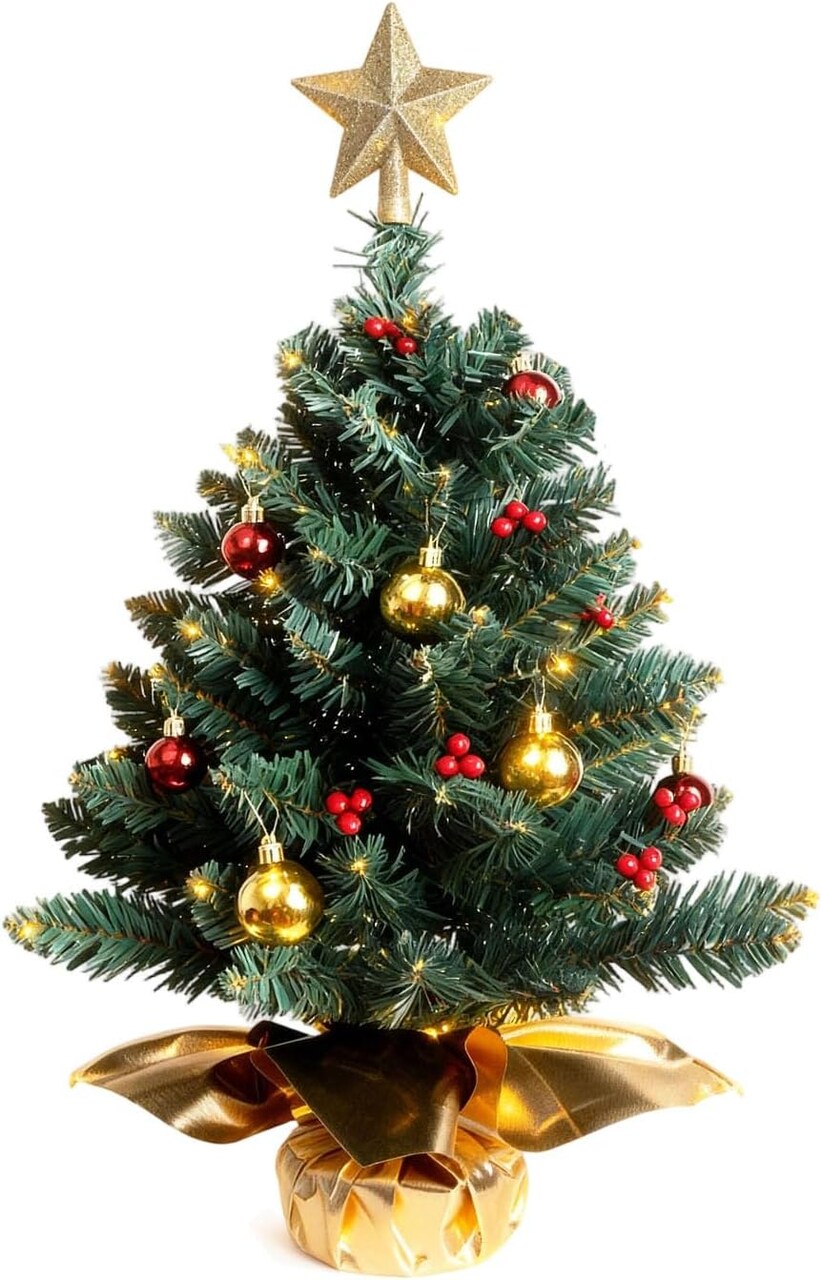 24 Inch Tabletop Mini Christmas Tree (Gold) 10"D x 10"W x 24"H